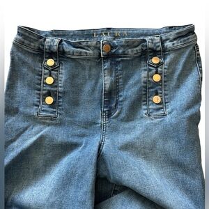 Laura Plus Womens Flare Wide Leg  Jeans High Rise Denim Buttons Blue Size 14